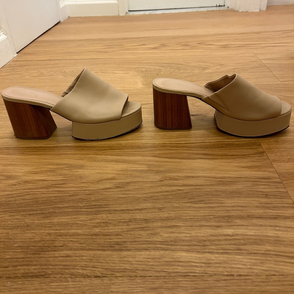 Vince Camuto Feshania Beige Platform Slide Heels - Womens